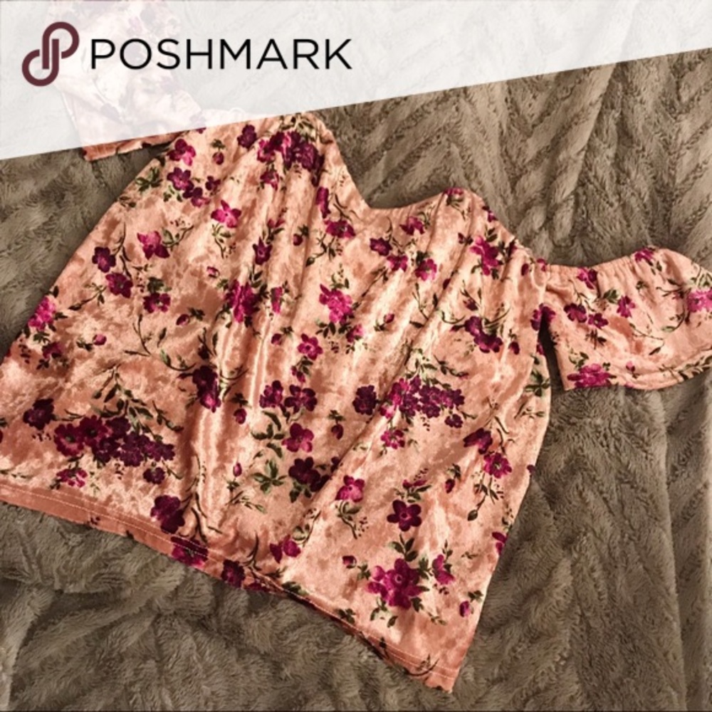 Pink velvet flower open back top